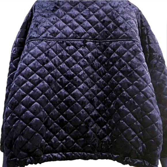 DKNY Women's Oversized Velvet Quilted Blue Bomber Jacket Size L - Picture 2 of 5
